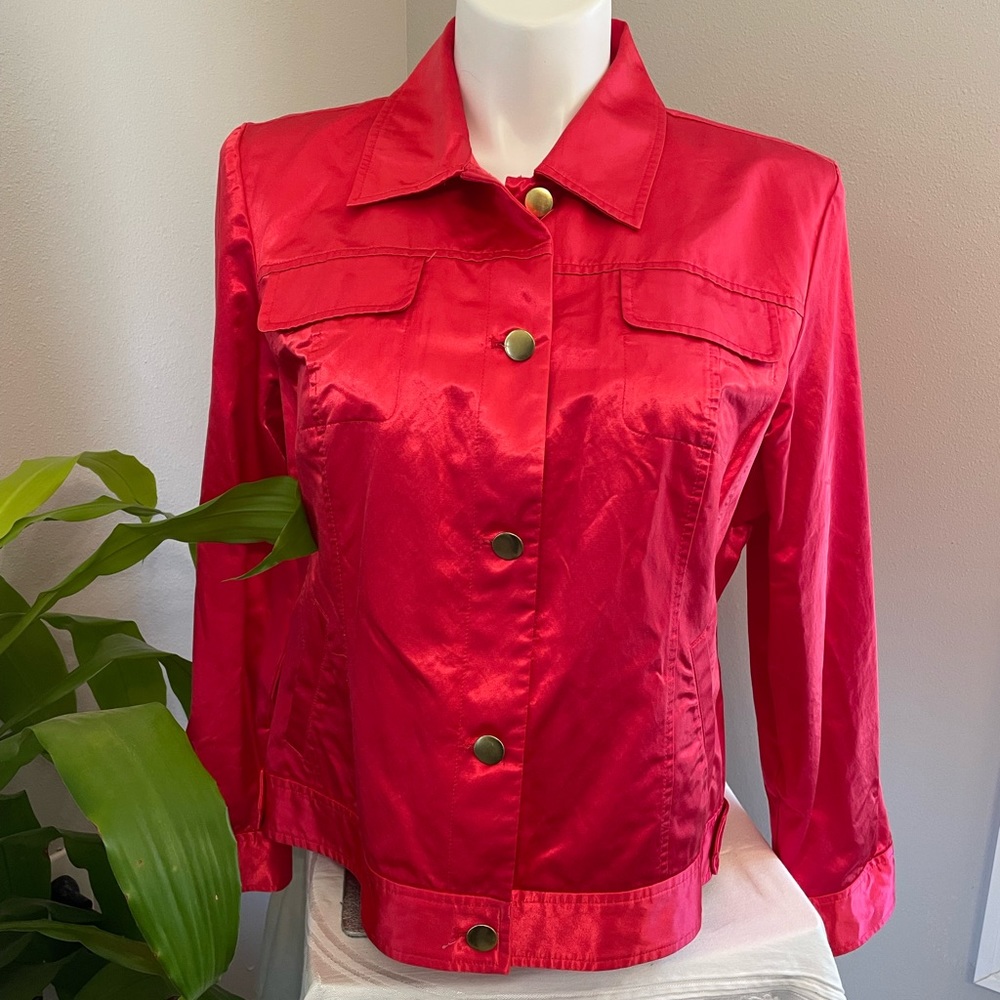 Chico’s sporty satin red long sleeve jacket size 3 - Picture 6 of 16